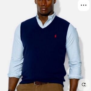 Ralph Lauren Men's V-Neck Sweater Vest in Navy Medium Pima Cotton
